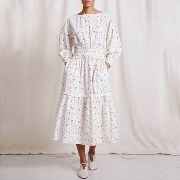 APIECE APART Estrella Floral Maxi Dress with Pockets Ivory Black Size L - Picture 11 of 12